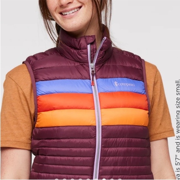 Cotopaxi Women’s Medium Fuego Down Insulated Puff Vest Maroon Wine Stripes NWT - Picture 7 of 14